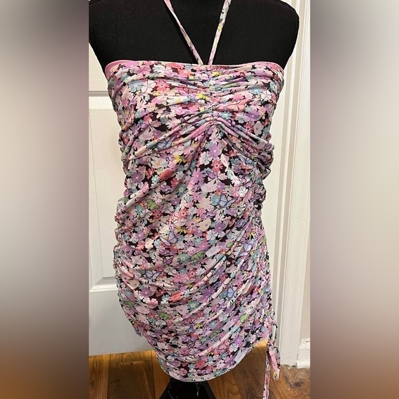 Sugar Thrillz Pink Floral Ruched Halter Dress 2X F2 - Picture 3 of 6
